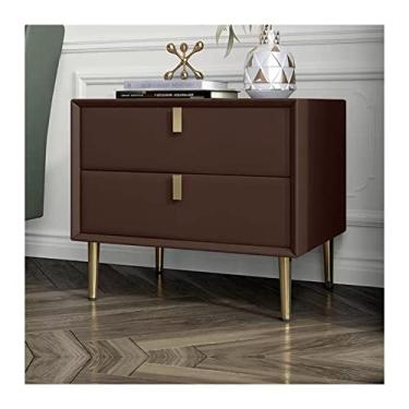 Imagem de Mesa de cabeceira moderna de madeira em cor café, mesa de cabeceira de couro sintético, mesa de cabeceira lateral com gaveta de armazenamento, mesas de cabeceira para quarto, dormitório, mesa de