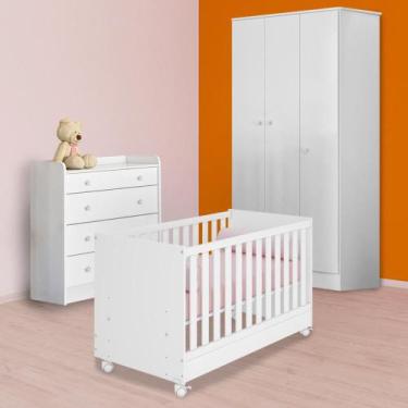 Imagem de Berço Mini Cama, Guarda Roupa e Cômoda Trocador Branco - Qmovi