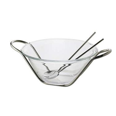 Imagem de SALADEIRA C/PAR DE TALHERES NÁPOLES PRATA 30cm