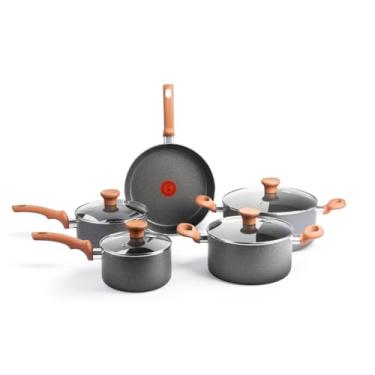 Imagem de Jogo de Panelas Rochedo Natural Stone 5 peças, Cinza com Efeito Pedra, Antiaderente Minerium, Thermo-Sinal, Alta Espessura de 2mm e Cozimento Homogêneo