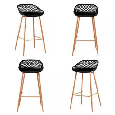 Imagem de Kit 04 Banquetas Mônaco Alta Preta Base Aço - 76270 - Sun House