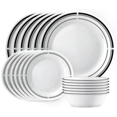Imagem de Aparelho de Jantar Corelle 18 Peças para 6 Pessoas, Pratos e Tigelas Redondos Leves, Vidro de Três Camadas Vitrelle, Resistente a Quebras