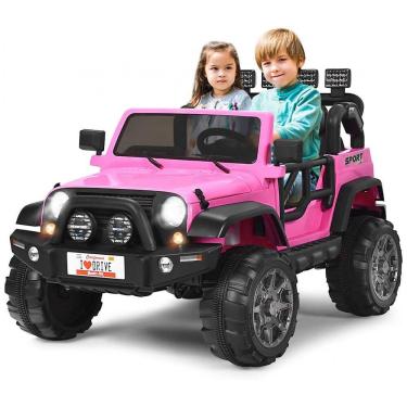 Imagem de Carro Elétrico Infantil Off Road a Bateria 12V com Luz LED, Músicas, Suspensão de Mola, 3 Velocidades, HONEY JOY, Rosa