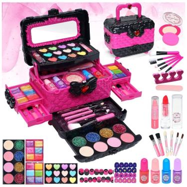 Imagem de Kit de Maquiagem Infantil com 57 Peças e Cosméticos Não Tóxicos para Crianças de 3 a 12 Anos, HERAPFANN