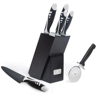 Imagem de Conjunto de Facas em Aço Inoxidável com Bloco de Bancada, 7 Peças, MOSS STONE, Preto