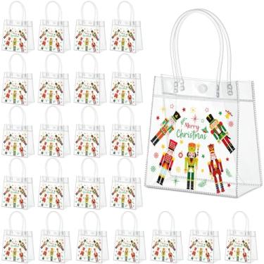 Imagem de Harloon 24 sacos de presente transparentes de Natal com alças de plástico para doces de Natal, sacolas de presente de festa, sacolas de PVC para lembrancinhas de festa de aniversário, 15 x 14 x 8 cm