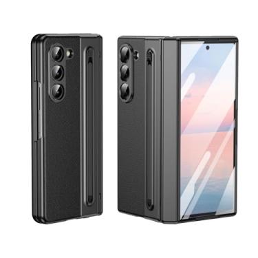 Imagem de HOULEE Capa para Samsung Galaxy Z Fold 5 com protetor de tela integrado e proteção de dobradiça e S Pen, capa protetora de couro premium com tudo incluído para Galaxy Z Fold 5 - preta