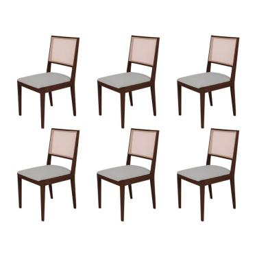Imagem de Conjunto com 6 Cadeiras de Jantar Suellen em Madeira e Mdf Castanho Linho Cinza Prata
