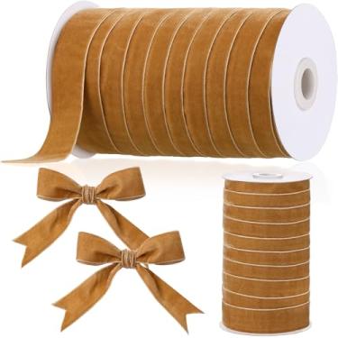 Imagem de Chuangdi 2,5 cm, fita de veludo cáqui para outono de 30 metros, fitas largas de veludo vintage para enfeites de árvore de Natal, buquês de flores, guirlanda de casamento, gargantilha artesanal DIY
