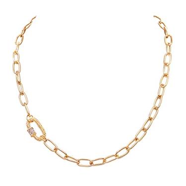 Imagem de Rosemarie & Jubalee Colar feminino de corrente de elos grandes em tom dourado polido com cristais pavimentados, 48 cm a 56 cm, Metal, sem pedras preciosas