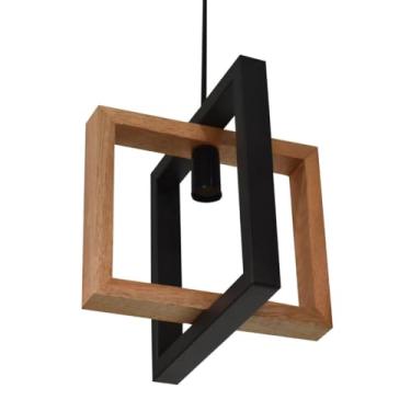 Imagem de Luminaria Metal e Madeira 25x25 1 Lampada (Cedro Rosa)