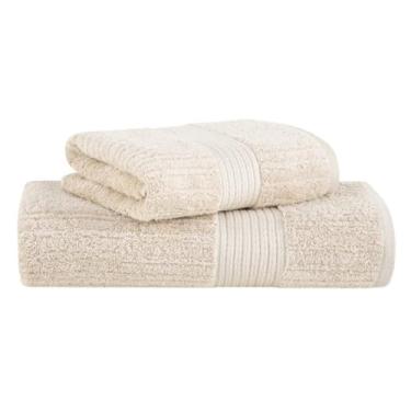 Imagem de Toalha de Banho e Rosto Buddemeyer Luxo Fio Penteado 2 Peças Premium Alta Absorção Cor:Bege 3032