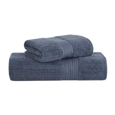 Imagem de Toalha de Banho e Rosto Buddemeyer Luxo Fio Penteado 2 Peças Premium Alta Absorção Cor:Azul Escuro 1950