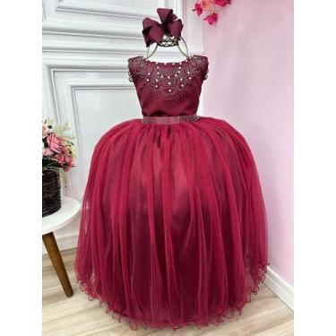 Imagem de Vestido Infantil Damas de Honra Longo Marsala com Strass e Pérolas - F