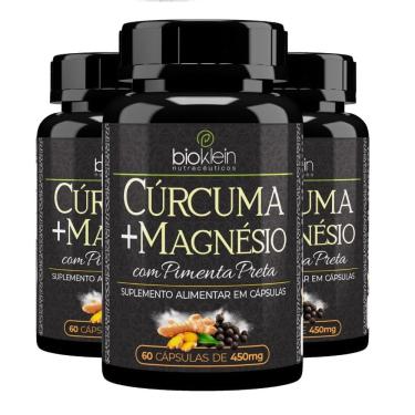 Imagem de Kit 03 CURCUMA + MAGNESIO, PIMENTA PRETA 450mg 60 Caps Bioklein