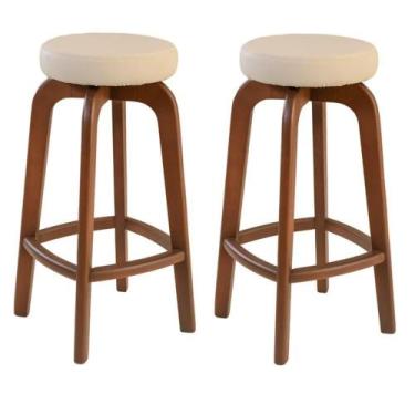 Imagem de Conjunto 2 Banqueta Bar Em Madeira Maciça Castanho - Fassina
