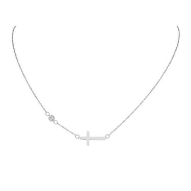 Imagem de Colar com pingente de cruz para mulheres, banhado a ouro, prata, zircônia cúbica, ajustável, moderno, delicado, simples, minimalista, joia presente, one size, Liga de aço, Sem Pedra Preciosa