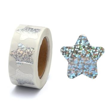 Imagem de 500 pçs/rolo adesivos de dia dos namorados prata em forma de estrela etiqueta adesiva para convites aniversários envelopes de casamento artesanato scrapbooking