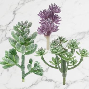 Imagem de Suculentas artificiais, pacote com 3 plantas suculentas falsas, artificiais, pequenas, suculentas falsas, sem vaso, para decoração de arranjo de jardim, paisagem de lótus, verde (D)