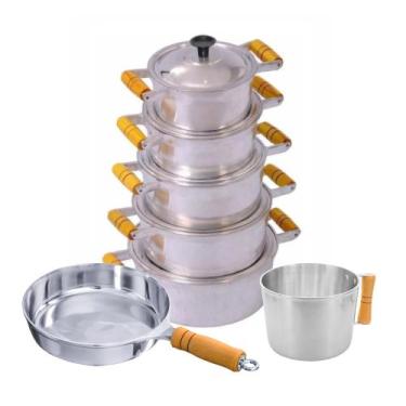 Imagem de Jogo De Panelas Alumínio Puro Fundido Batido Grosso 7 Peças Polido - F