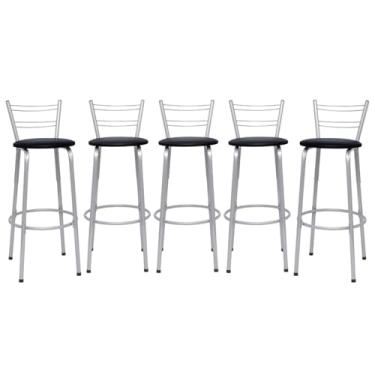 Imagem de Banquetas Altas Flórida Estrutura Prata 70cm Para Balcão Cozinha, Bar, Bistrô, Americano Kit 05 Unidades - Itagold (Assento Preto)
