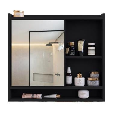 Imagem de Armario de Banheiro com Espelho, Aéreo com Porta, Nichos E Prateleira Compacto E Funcional para Parede(AQUA PRETO)