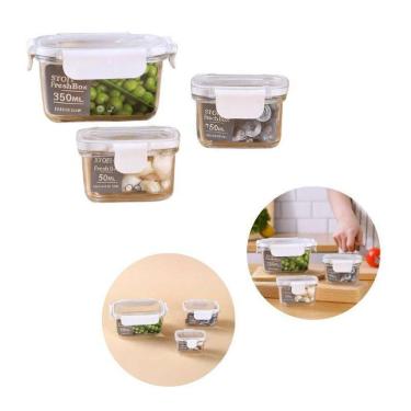 Imagem de Conjunto Com 03 Potes Hermético Retangular 50Ml/150Ml/350Ml