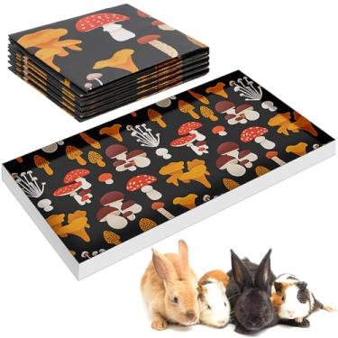 Imagem de Ripeng 4 peças de forro descartável de gaiola de porquinho-da-índia de 1,2 x 0,6 m papel kraft à prova d'água com estampa de cogumelo fofo bolsa de forro grande para animais pequenos