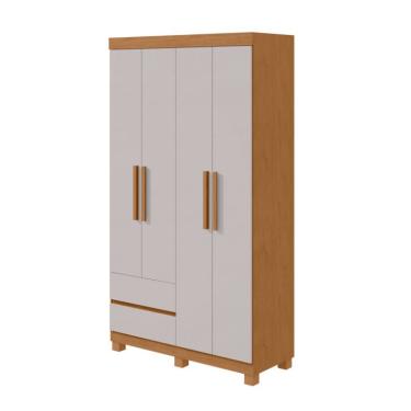 Imagem de Guarda-Roupa Casal Zeus com Pés 4 Portas 2 Gavetas Off White e Amêndoa