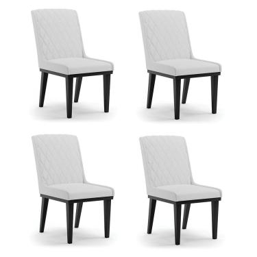 Imagem de Cadeira Sala De Jantar Base Madeira Preto Kit 4 Sofia Linho Cinza A05 D03 - D'rossi