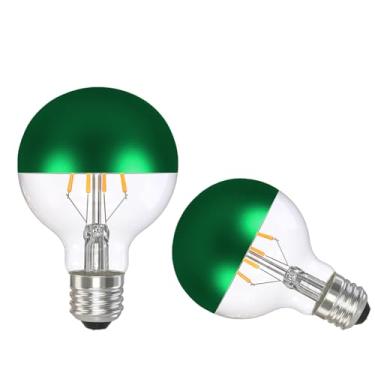 Imagem de KarlunKoy Lâmpadas LED Ediosn meio cromadas, metade verde com ponta regulável 6W (equivalente a 60 Watt), branco macio 2700K, formato G80/G25 antirreflexo, espelho decorativo, base CRI 90+ E26 (pacote
