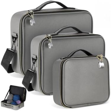 Imagem de Eccliy Caixa de armazenamento com trava para brinquedos, bolsa plana de armazenamento de brinquedos discreta com trava de combinação, couro PU (cinza, 26 x 23 x 10 cm)