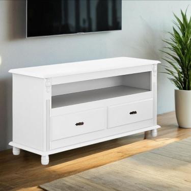 Imagem de Rack Para Tv 45 Polegadas 2 Gavetas Nicho Pés Torneados - Branco Laca