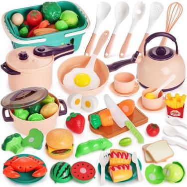 Imagem de Conjunto de acessórios de cozinha LoveStown 59PCS Kids Play com cesta