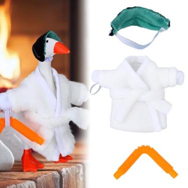 Imagem de Aliceset Conjunto de roupão de ganso de alpendre de Natal primo, pano de ganso de férias de Natal com chapéu de cachimbo de água para decoração de jardim (primo, 18 cm)