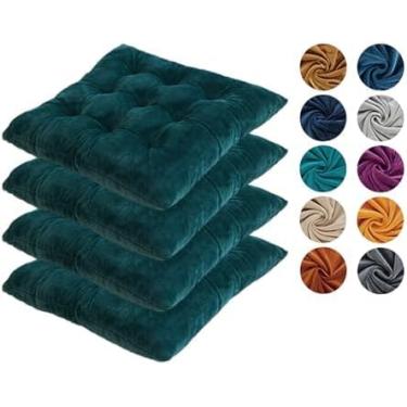 Imagem de Almofadas Para Cadeira Conjunto De 4 Almofadas De Assento Verde Escuro Para Cadeiras De Jantar Almofadas De Cadeira De Cozinha Feitas De Algodão Macio Veludo De Cristal Alm, Dark Green, 40cm