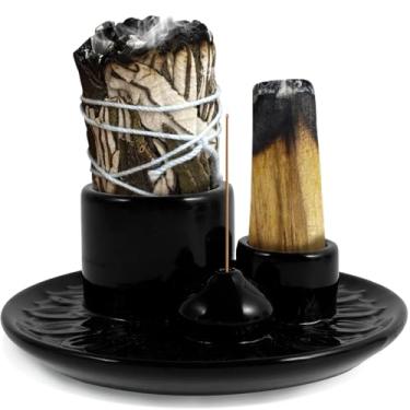 Imagem de Palo Santo Suporte de incenso de cerâmica Palo Santo Queimador de incenso multiuso Suporte de vela para queimador de incenso elegante para limpar o suporte de vela de sálvia para sala de ioga