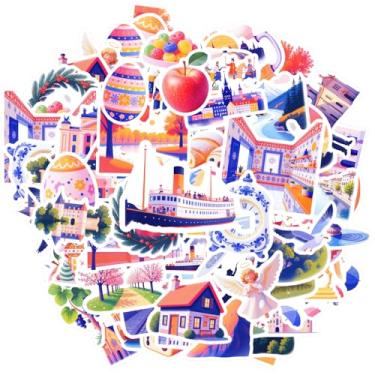 Imagem de 70 peças de adesivos engraçados de arquitetura de férias sazonais cultura de viagem brinquedos adesivos de grafite vibrante para guitarra, laptop, capacete, skate, notebook, bagagem, copo de celular