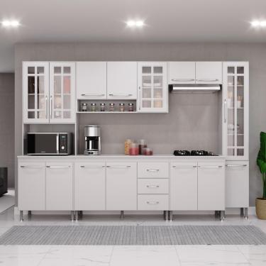 Imagem de Cozinha Modulada Completa Fidelitá Viena 6 Peças 295cm 15 Portas 3 Gavetas Com Tampo Branco