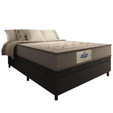 Imagem de Cama Box Baú Casal Colchão Molas Flora Gazin Cinza/branco 138x188x63cm Até 110 Kg