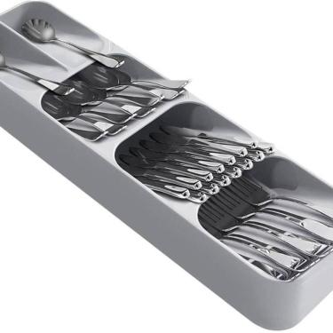Imagem de Porta Talheres De Gaveta Organizador Cinza Com 04 Divisões