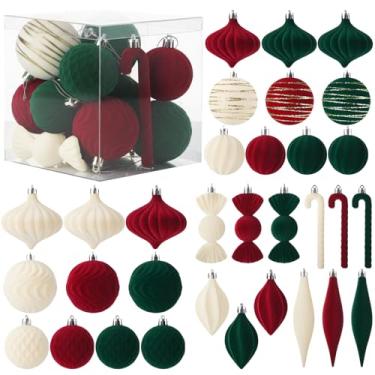Imagem de Soulchen Conjunto de 32 peças de enfeites de Natal de veludo de bengala doce para Natal, decorações de bolas de árvore de Natal sortidas para decoração de árvore de Natal, guirlanda de lareira e festa