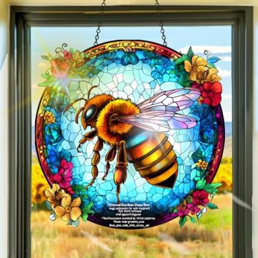 Imagem de Acrílico colorido, apanhador de sol, decoração de janela pendurada de abelhas, arte de parede de arco-íris, para sala de estar, quarto, varanda, interior e exterior, jardim, enfeites de Natal 19 x 19