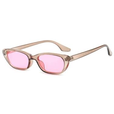 Imagem de JRLLFD Óculos de sol femininos de luxo, vintage, armação pequena, masculino, para áreas externas, UV400 (cinza rosa)