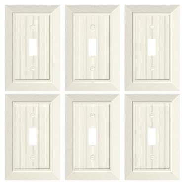Imagem de Pacote com 6 placas clássicas para interruptores de luz de interruptor único, capas decorativas de policarbonato inquebrável, placa de parede de 1 grupo de amêndoa clara