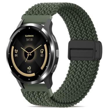 Imagem de Oanux Pulseira trançada magnética de 22 mm compatível com Garmin Vivoactive 4/Venu 3/Venu 2, pulseira elástica esportiva macia de nylon elástico para Forerunner 265/255/255 Music masculino e feminino