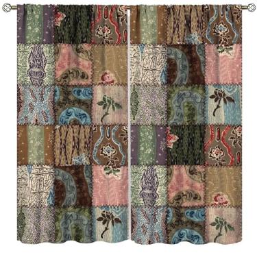 Imagem de Cortinas Boho Patchwork, Vintage Colorido Bohemian Splicing Print Drapes para Quarto Sala de Estar Cozinha Janela Tratamento 2 Painéis Tamanho Total 132 cm L X 213 cm C