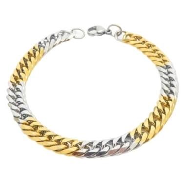 Imagem de Colar de metal misto para mulheres, banhado a ouro 18K, dois tons, prata e ouro, corrente cubana de elos cubanos, 9 mm de espessura, colar de corrente de ouro grosso de 50 cm, ideia de presente de