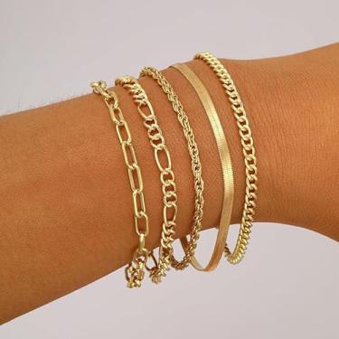 Imagem de Pulseiras de ouro para mulheres, enfeite de punho moderno, conjunto de joias para presente, concerto country, moda, joias, outono, moda, Medium, Latão, Sem Pedra Preciosa
