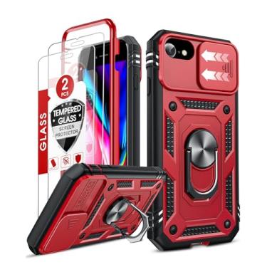 Imagem de LeYi Capa compatível com iPhone SE 3ª/2ª geração: 7/8/SE 2022 2020 Capa de telefone com capa de câmera deslizante + 2 peças protetoras de tela de vidro temperado, capa de corpo inteiro com suporte